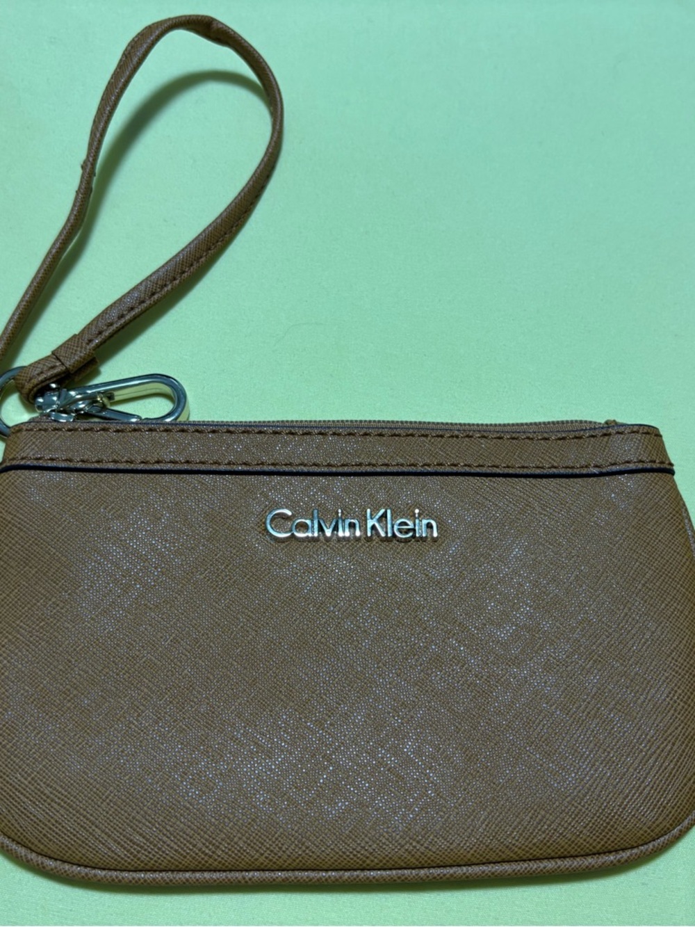 Calvin Klein Tan Leather Wristlet with Silver Hardware